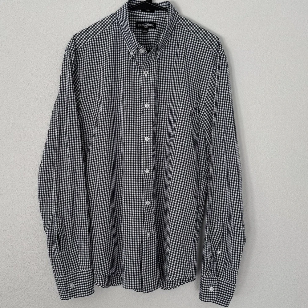 J. CREW Mercantile‎ Flex Men's L Dress Shirt Long Sleeve Navy Blue Gingham Slim